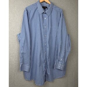 KS Signature Mens Blue White Gingham Button Down Shirt Tall 19 35/6